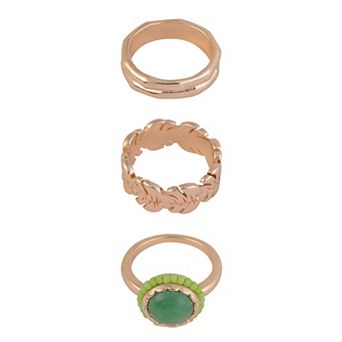 Emberly 3 pc Gold Tone and Green Stone Ring Set