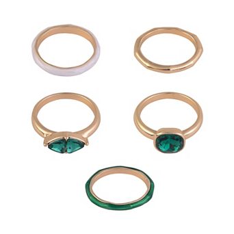 Emberly 5 pc Gold Tone and Green Stone Ring Set