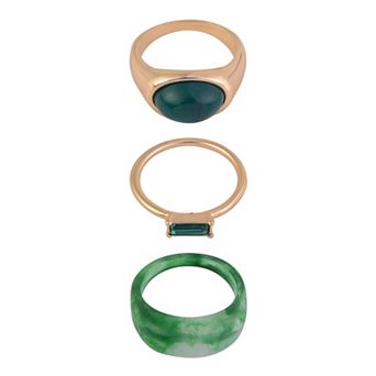 Emberly 3 pc Gold Tone and Green Ring Set