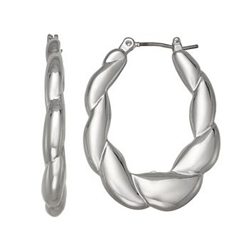 Napier Silver Tone Puffy Oval Hoop Earrings