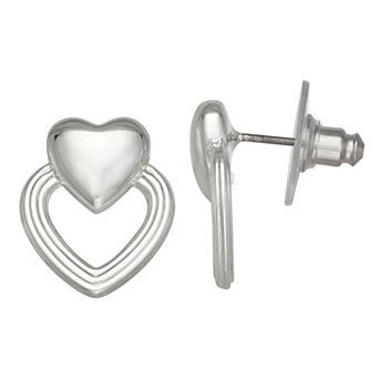 Napier Silver Tone Heart Drop Earrings