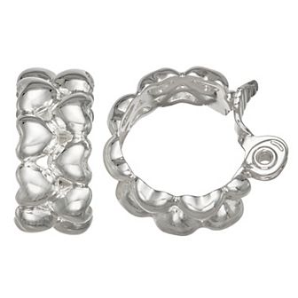 Napier Silver Tone Heart C-Hoop Earrings