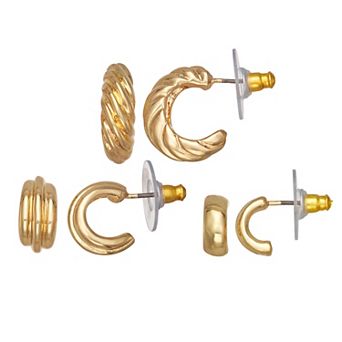 Napier Gold Tone Puffy C-Hoop Trio Earrings