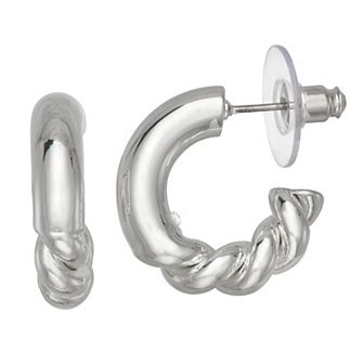 Napier Silver Tone Rope C-Hoop Earrings