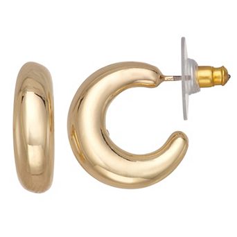 Napier Gold Tone Puffy C-Hoop Earrings