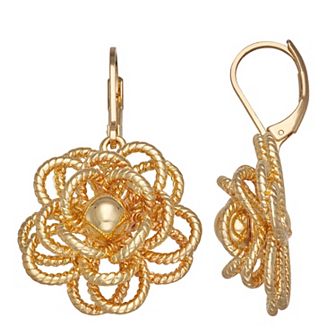 Napier Gold Tone Flower Drop Leverback Earrings