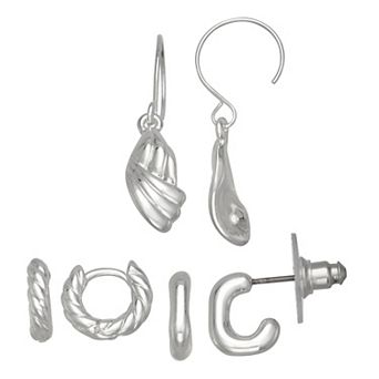 Napier Silver Tone Huggies Drop Trio Earrings