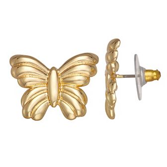 Napier Gold Tone Flutted Butterfly Stud Earrings