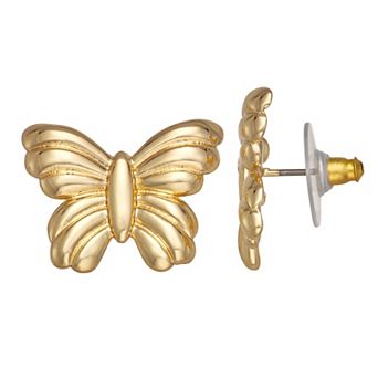 Napier Gold Tone Flutted Butterfly Stud Earrings