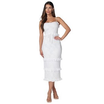 Women's bebe Lace Maxi Dress with Ruffle Detail