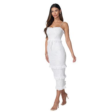 Women's bebe Lace Maxi Dress with Ruffle Detail