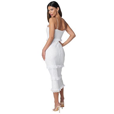 Women's bebe Lace Maxi Dress with Ruffle Detail