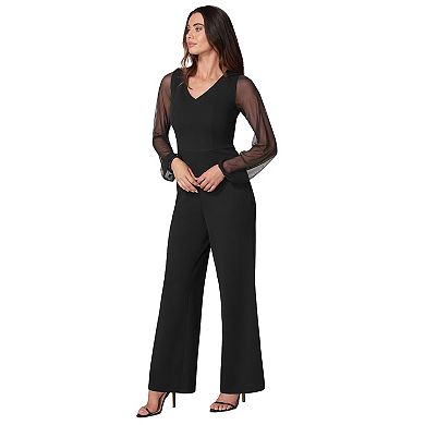 Women's bebe V-Neck Jumpsuit With Powermesh Sleeve