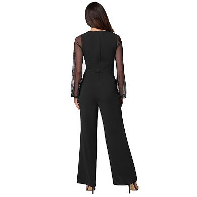 Women's bebe V-Neck Jumpsuit With Powermesh Sleeve
