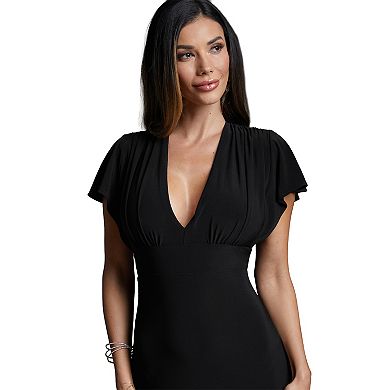 Women's bebe Cap Sleeve V-Neck Full Maxi Dress