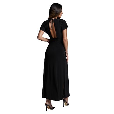 Women's bebe Cap Sleeve V-Neck Full Maxi Dress