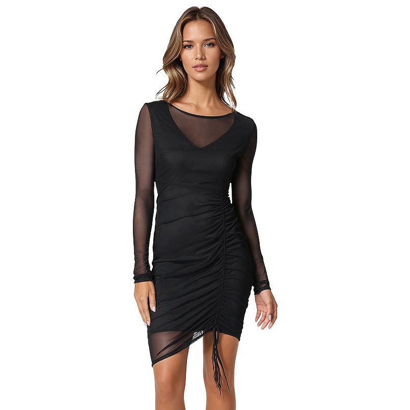 Women's bebe PowerMesh Midi Dress With Side Shirring