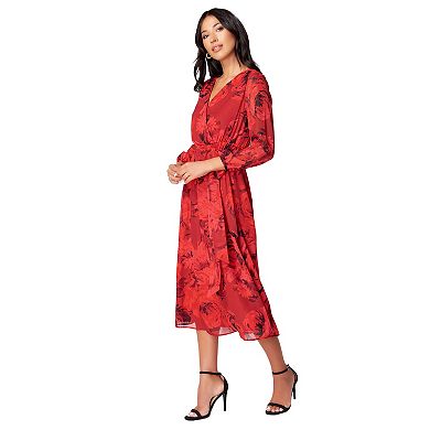 Women's bebe Surplice Chiffon Midi Dress