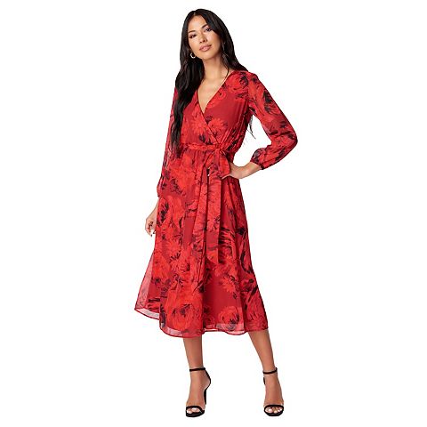 Женские платья bebe Women's bebe Surplice Chiffon Midi Dress