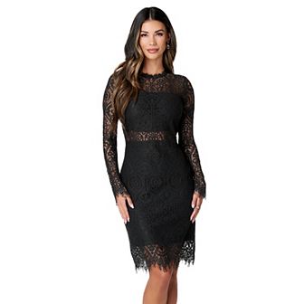 Women's bebe Scallop Lace Bandeau Pencil Dress