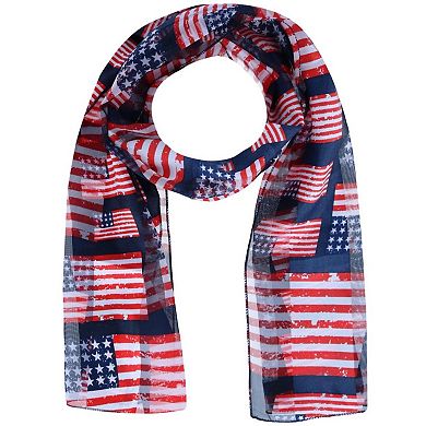 CTM Women's Lightweight Satin American Flag Print Scarf