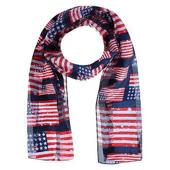 CTM Women's Lightweight Satin American Flag Print Scarf