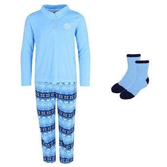 Rene Rofe Girls Snowflake 3 pc Henley Long Sleeve Pajama Pants Set