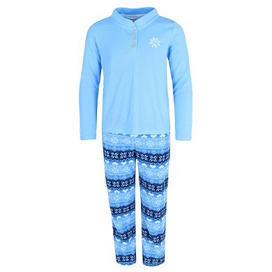 Rene Rofe Girls Snowflake 3pc Henley Long Sleeve Pajama Pants Set