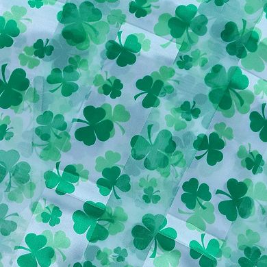 CTM Women's Lightweight Satin St. Patrick's Clover Leaf Print Scarf