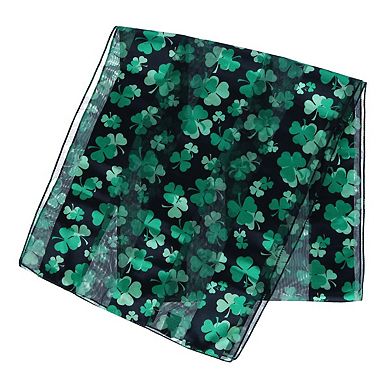 CTM Women's Lightweight Satin St. Patrick's Clover Leaf Print Scarf