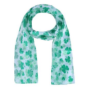 CTM Women's Lightweight Satin St. Patrick's Clover Leaf Print Scarf