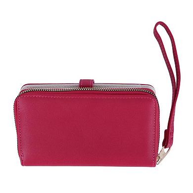 CTM Women's artificial Leather Twist Lock Flap Wallet Wristlet