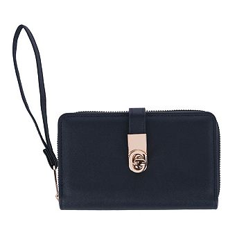 CTM Women's artificial Leather Twist Lock Flap Wallet Wristlet