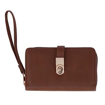 CTM Women's artificial Leather Twist Lock Flap Wallet Wristlet