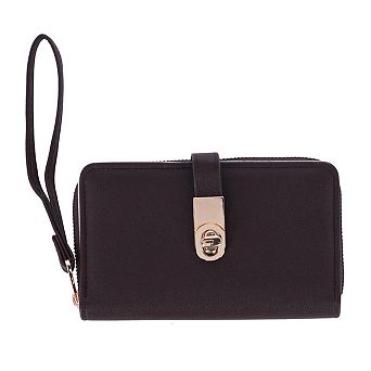 CTM Women's artificial Leather Twist Lock Flap Wallet Wristlet
