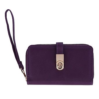 CTM Women's artificial Leather Twist Lock Flap Wallet Wristlet