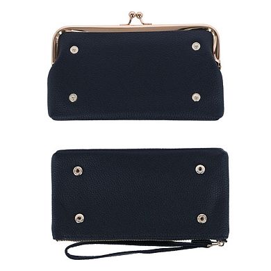 CTM Women's Fashion Kiss Lock Wristlet artificial Leather Wallet