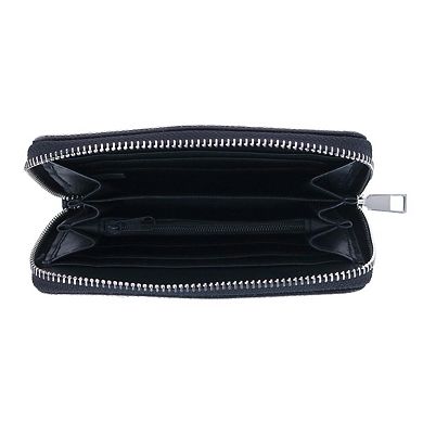 CTM Women's Rhinestone Stud And Baguette Veagn Leather Pave Zipper Wallet
