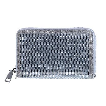 CTM Women's Rhinestone Stud And Baguette Veagn Leather Pave Zipper Wallet
