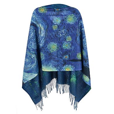 The Magic Scarf Company Women's Reversible Sueded Van Gogh Print Button Shawl