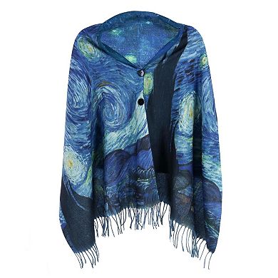 The Magic Scarf Company Women's Reversible Sueded Van Gogh Print Button Shawl