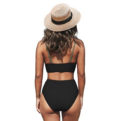 Women's Cupshe 2-Piece Twisted Bikini Top & High-Rise Bottoms Set