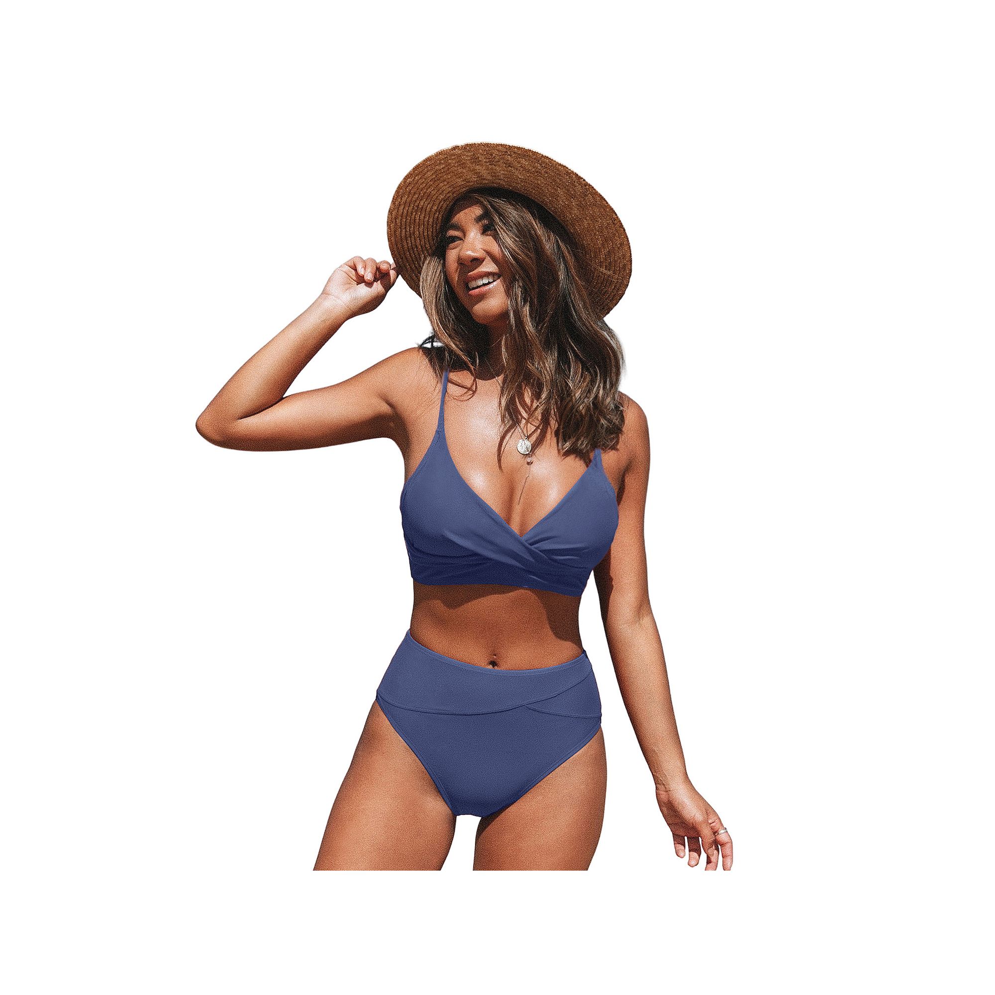 Womens CUPSHE 2-Piece Twisted Bikini Top & High-Rise Bottoms Set, Size: XL