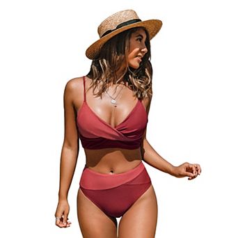 Women's Cupshe 2 pc Twisted Bikini Top & High-Rise Bottoms Set