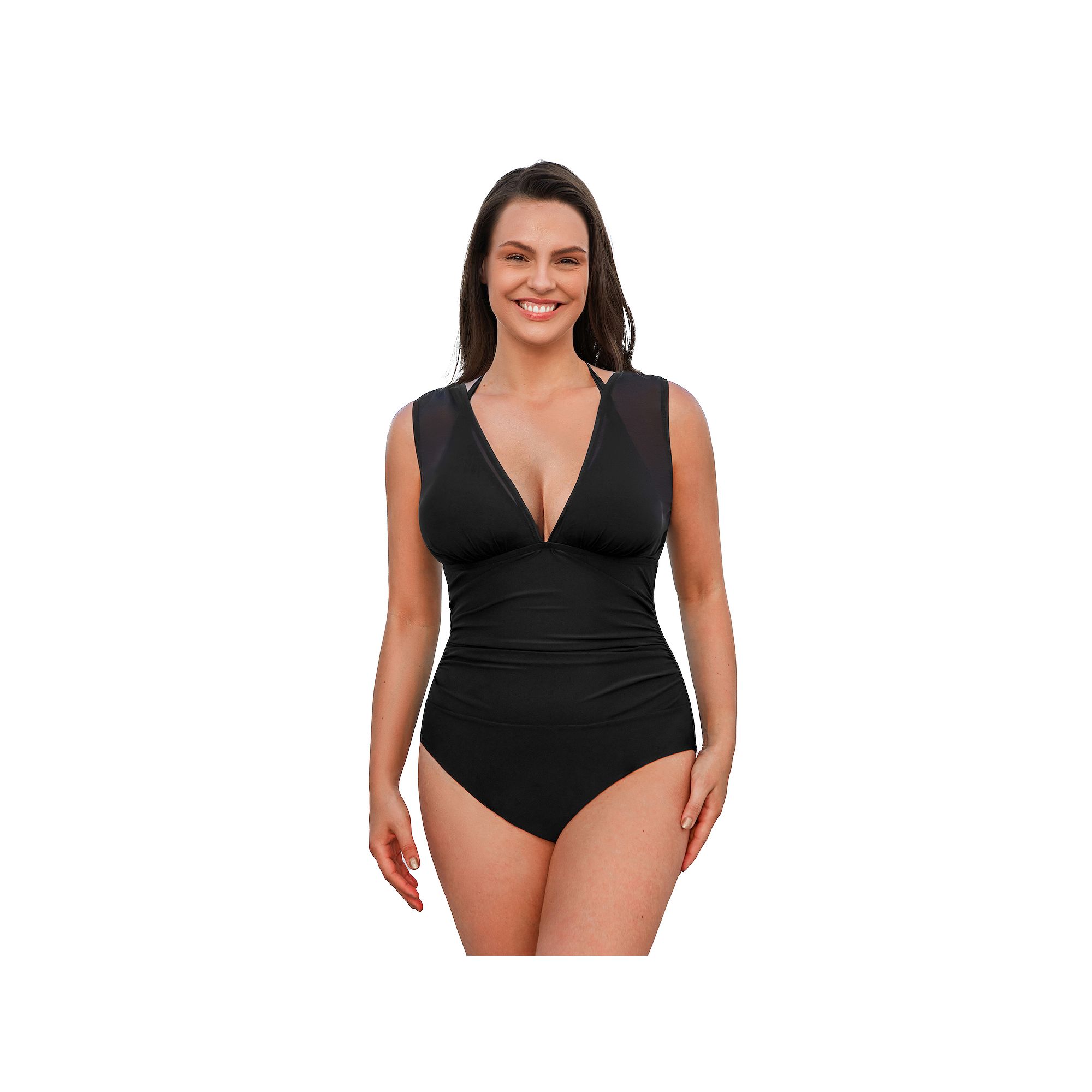 Plus Size Cupshe Halter Mesh One-Piece Swimsuit, Womens, Size: 3XL, Black