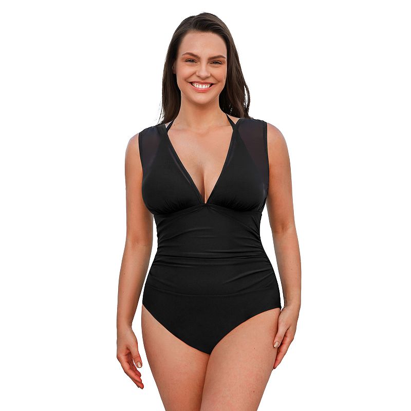 Plus Size Cupshe Halter Mesh One-Piece Swimsuit, Women's, Size: 0X, Black
