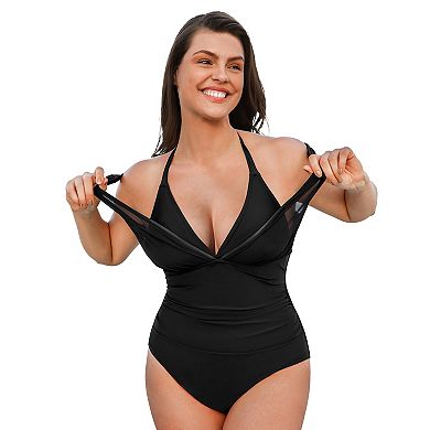 Plus Size Cupshe Halter Mesh One-Piece Swimsuit