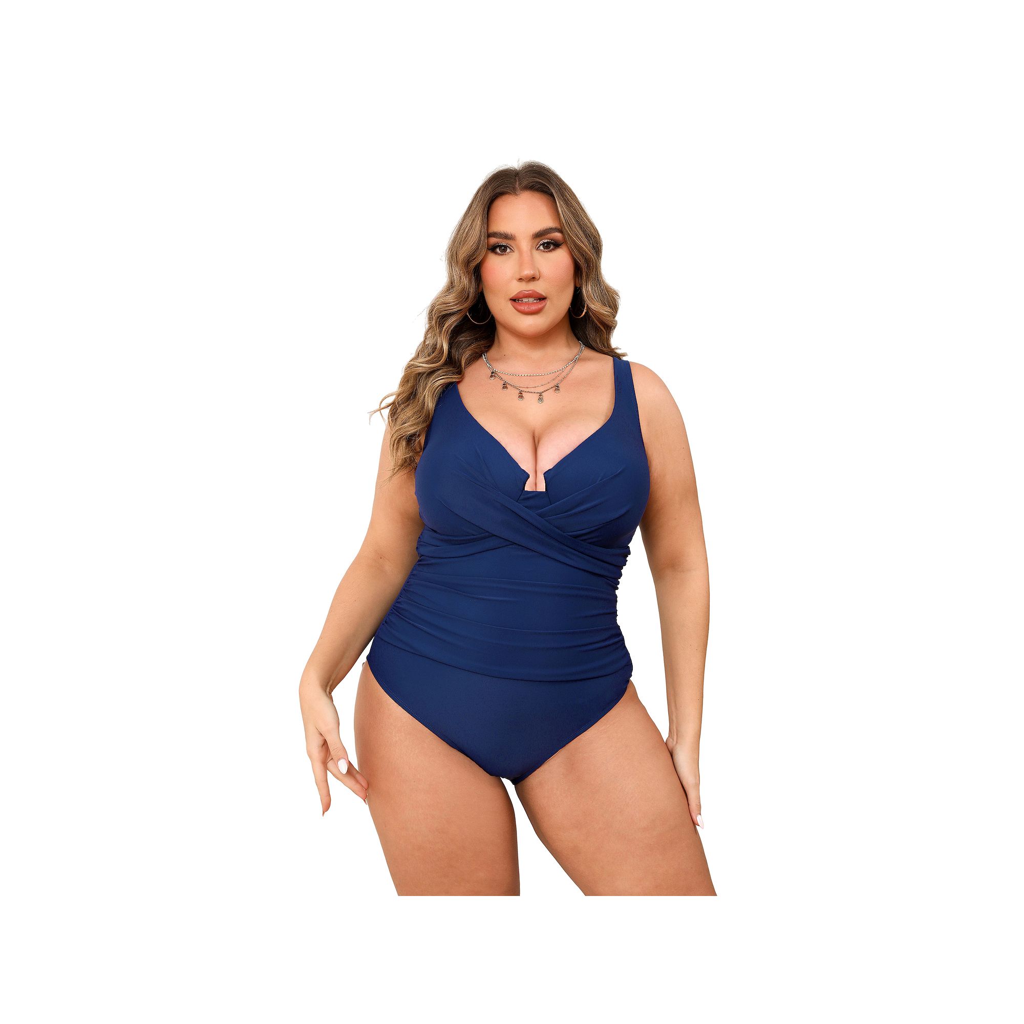 Plus Size Cupshe Ruched Wrapped Hidden Underwire One-Piece Swimsuit, Women