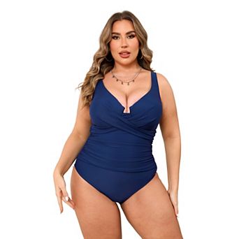 Plus Size Cupshe Ruched Wrapped Hidden Underwire One-Piece Swimsuit