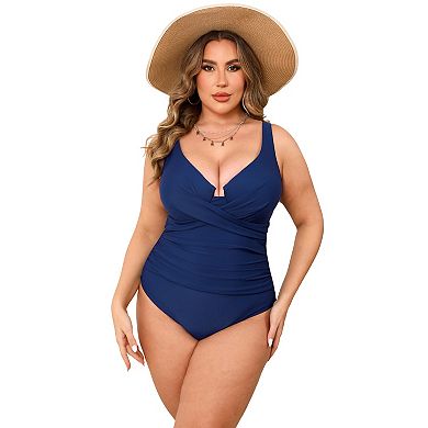 Plus Size Cupshe Ruched Wrapped Hidden Underwire One-Piece Swimsuit
